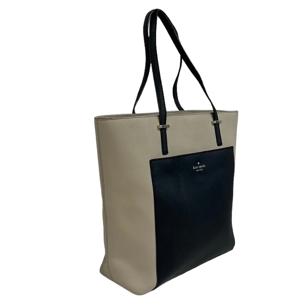 Kate Spade Tan/Black Saffiano Leather Tote Shoulder Handbag Purse 16' x 13